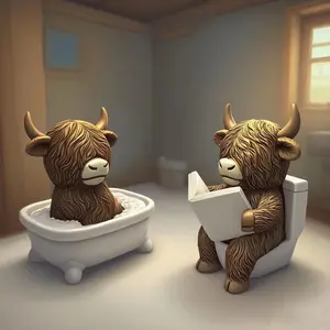 Creative Resin Highland Cow Toilet Figurine, Unique Desktop Bathroom Decoration, Holiday and Home Decor, Cute Animal Ornament