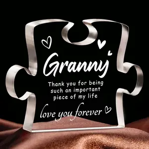 Gift for Grandma, Engraved Acrylic Block, Heart Plaque, Acrylic Photo Plaque, Acrylic Plaque Sign, Acrylic Desktop Decoration, Birthday Mother's Day Christmas Gift Idea, Best Creative Granddaughter Grandson Present