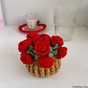 2026 Handmade Crochet Flower Bouquet Coaster Yarn Knitted Cup Mat Transforming Bouquet Floral Decor Gift For Mom Grandma Room Home Table Ornament Set