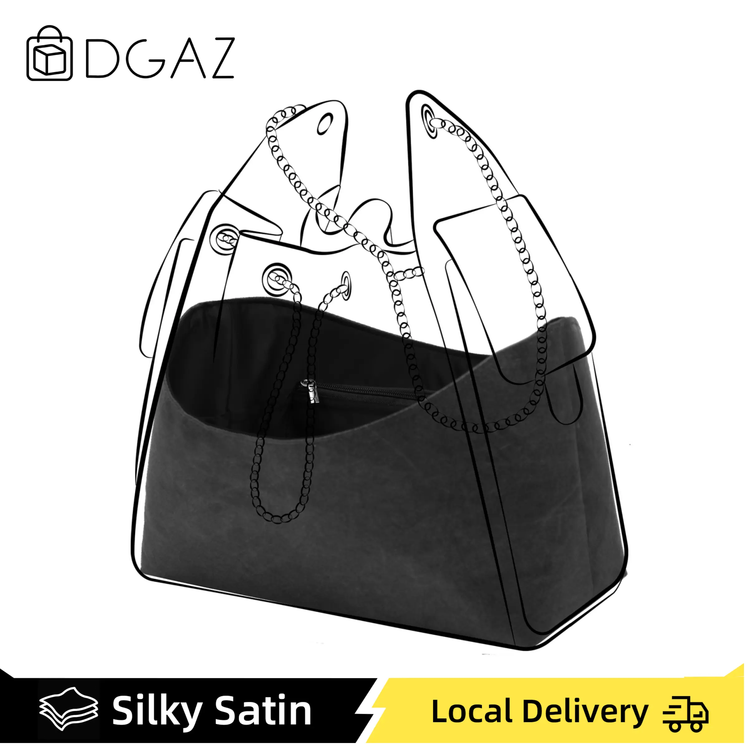 Fits Chanel 25 Bag DGAZ Lightweight Purse Organizer Insert, Silk & Dupont Paper Handbag Inner Shaper for Luxury Bag Travel Organization Pouch