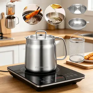 2L Stainless Steel Oil Filter Pot, With Fine Mesh Filter, Oil Storage Tank, Frying Basket