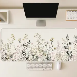 Bohemian-style large gaming mouse pad, featuring watercolor wildflower exquisite plant and flower patterns, desktop office computer mouse pad, 2D flat style