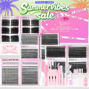 YIDUO 1940 Pcs Lash Cluster Set, D-Curl Mixed Styles – Bottom/Bunny/Wispy/3D Effect, 30D-100D Volume Eyelash Clusters, Complete DIY Kit with Bond & Seal, Remover, Tweezers, Eyelash Curler & Brush, Easy At-Home Lash Extensions