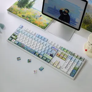 Varmilo Monet Keycaps Set 124 Keys Cherry Profile PBT ANSI Blue Green Cozy Vibes Desk Setup