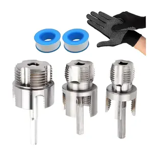 Heat-Treated Alloy Steel Pipe Threader 3-Piece Set for 1/2, 3/4, 1 Inch Pipes Drill-Compatible Plumbing Tool with Interchangeable Heads for Internal & External Threading