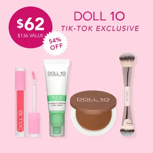 Dr. Doris Summer Favorites Bundle- Green Cream, Cream Bronzer, Plumping Lip Oil, Sculpt Brush Makeup Kit Flawless Set