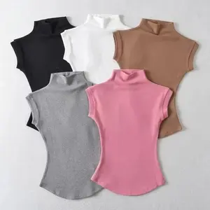 Women's Ribbed High Neck Sleeveless Tank Top - Soft, Stretchy Knit Fabric, Turtleneck Sleeveless Top, Casual Corp Office Tops, Workwear, Everyday Sexy Chic Womenswear Basic Fashion Minimalist Black