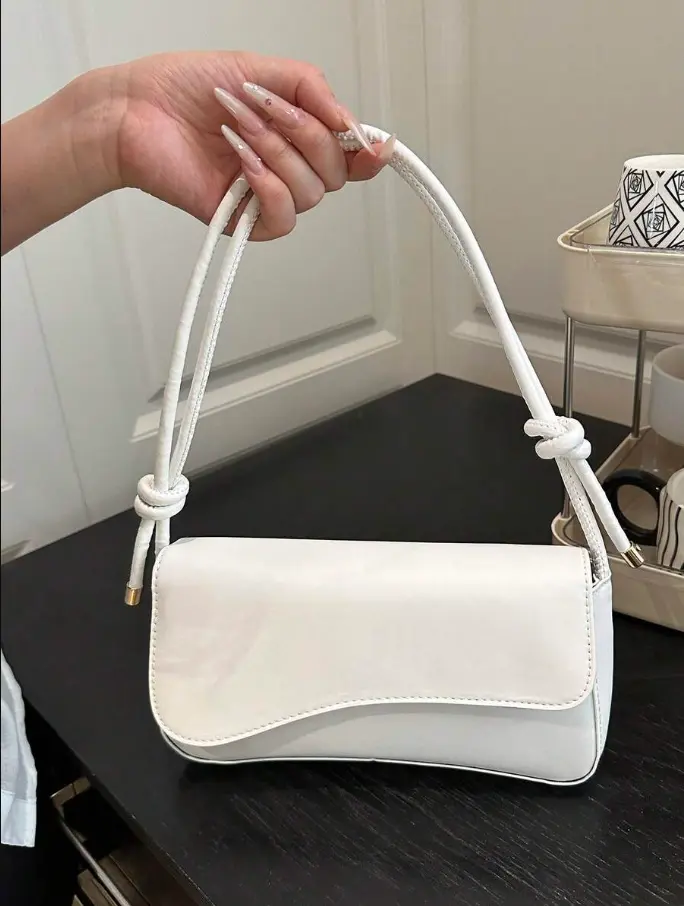 LUNA LAYER Womens Fashionable Minimalist Square Mini Bag Asymmetrical Flap Adjustable Strap Shoulder Bag White