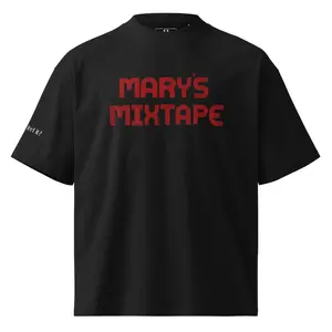 Men's Mary's Mixtape Logo Unisex Organic Oversized High Neck Cotton T-Shirt - Casual, Everyday Shortsleeve Fabric Top