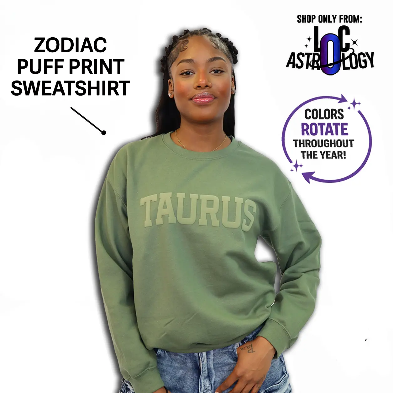 Sweatshirt: Zodiac and Astrology Puff Print Unisex T-Shirts, Choose Your Color Crewneck Style