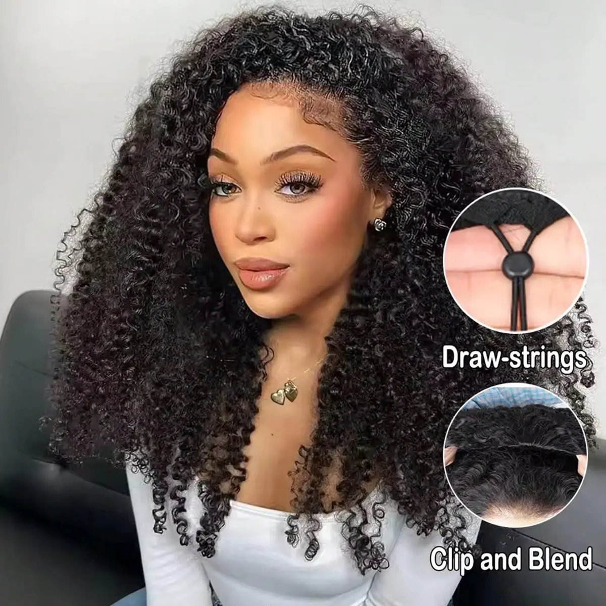 [Half Wig] Asteria Hair Curly Wig Natural Black Human Hair Wig Flip Over with Drawstring Glueless Wig Beginner Friendly