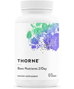 THORNE Basic Nutrients 2/Day - Comprehensive Daily Multivitamin with Optimal Bioavailability - Vitamin & Mineral Formula - Gluten, Dairy & Soy-Free - 60 Capsules - 30 Servings