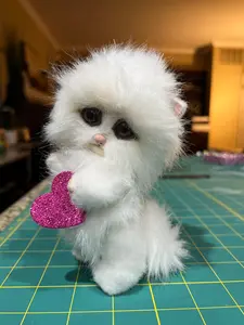 Handmade White Stuffed Kitten "Snowball" - 6.5 Inch Poseable Plush Toy with Cedar Dust Filling