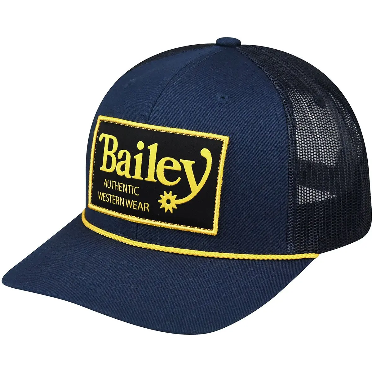Bailey Valor Trucker Cap - 6 Panel Cotton Twill with Mesh Back & Snap Closure - Authentic Western Wear Embroidered Patch - One Size Fits Most