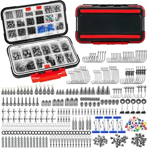 182/265/400pcs Compact Fishing Tackle Kit - All-in-One Freshwater Hooks, Weights, Bobbers in Tackle Box, Fishing Gear Set for Bass Trout Panfish