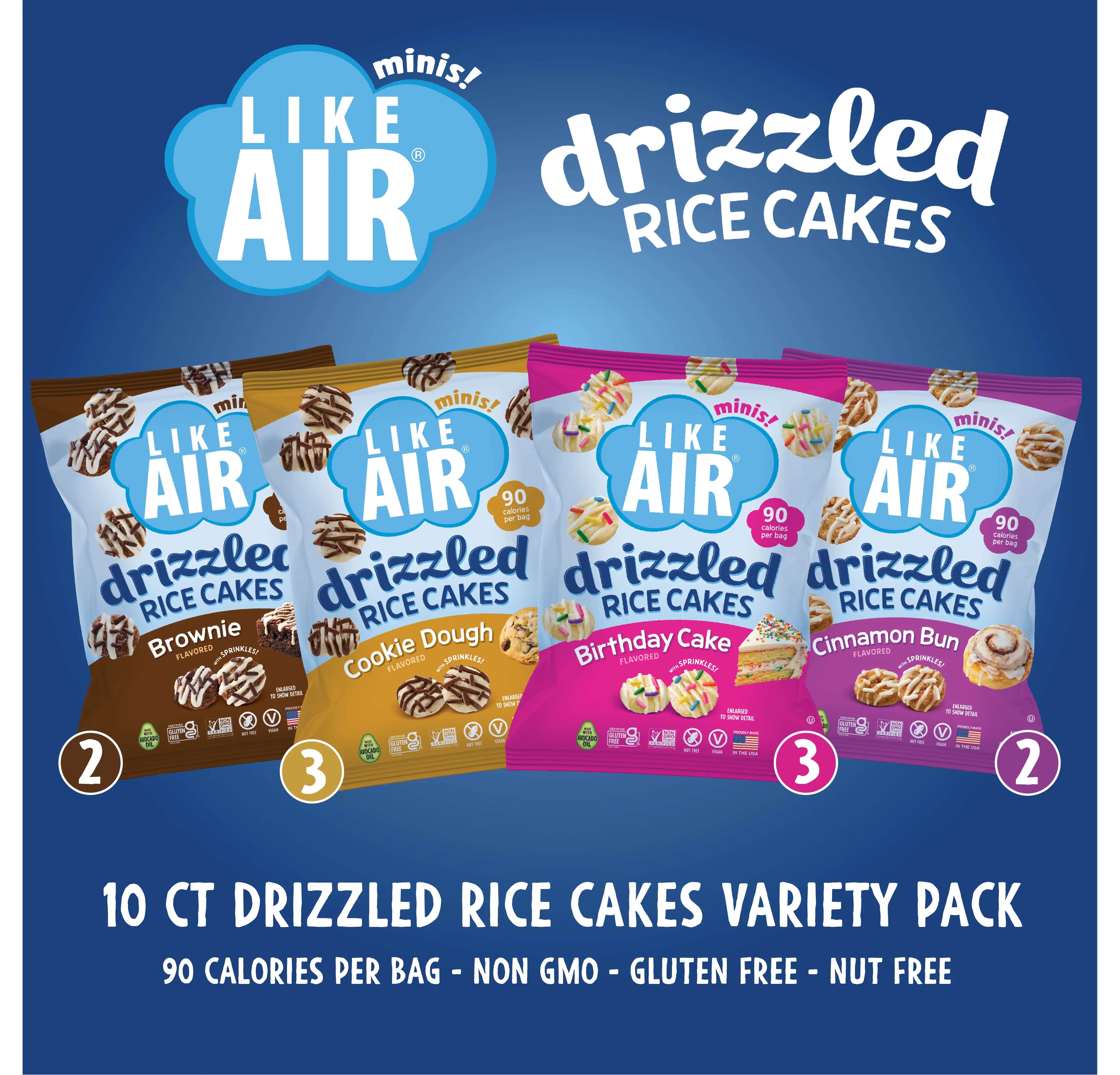 Like Air Single Serve Drizzled Rice Cakes Variety Pack - 0.74oz, 10 bags