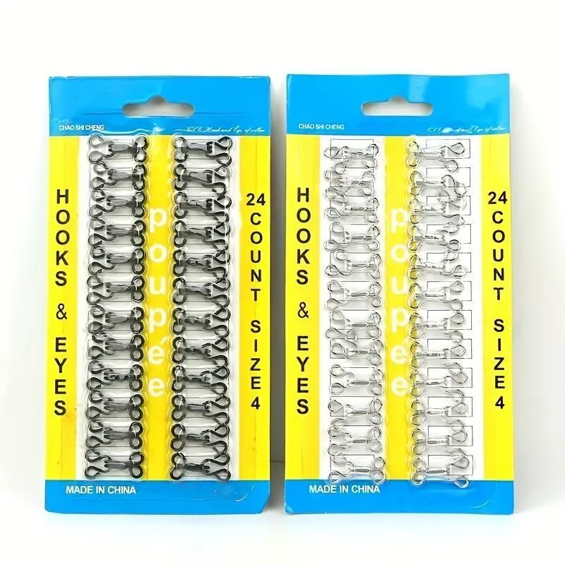 24 Set Sewing Hooks And Eyes Closure For Bra And Clothing，Metal Multi Size Eye Latch For Bra Clothing Trousers Skirts Replacement Sewing Crafting DIY Project，silvery Buckle, Silvery Spring Staple, Hooks