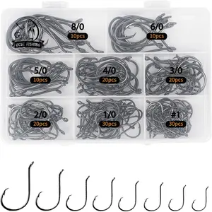 2X Strong Offset Circle Fishing Hooks Saltwater Black High Carbon Steel Octopus Catfish Hooks Fishing Gear Tackle Optional 150/240pcs Multiple Sizes #1 1/0 2/0 3/0 4/0 5/0 6/0 8/0