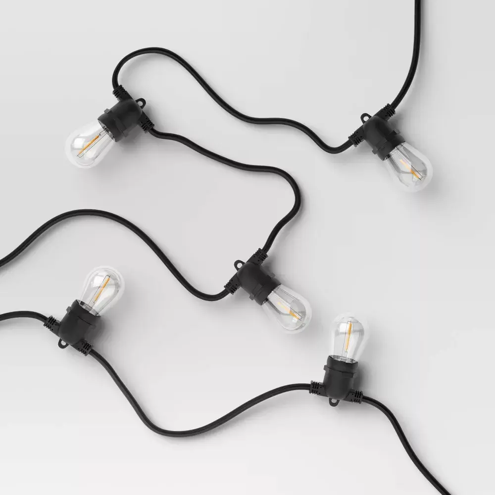 10ct LED Non-Drop Indoor Outdoor Café String Lights Clear Bulbs with Black Wire