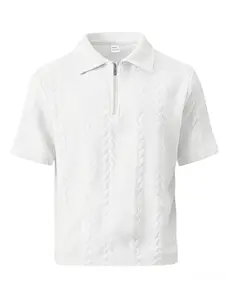 Men's Half-Zip Knitted Polo Shirt, Casual Short Sleeve Textured Pullover, Breathable Summer Golf Shirt for Men