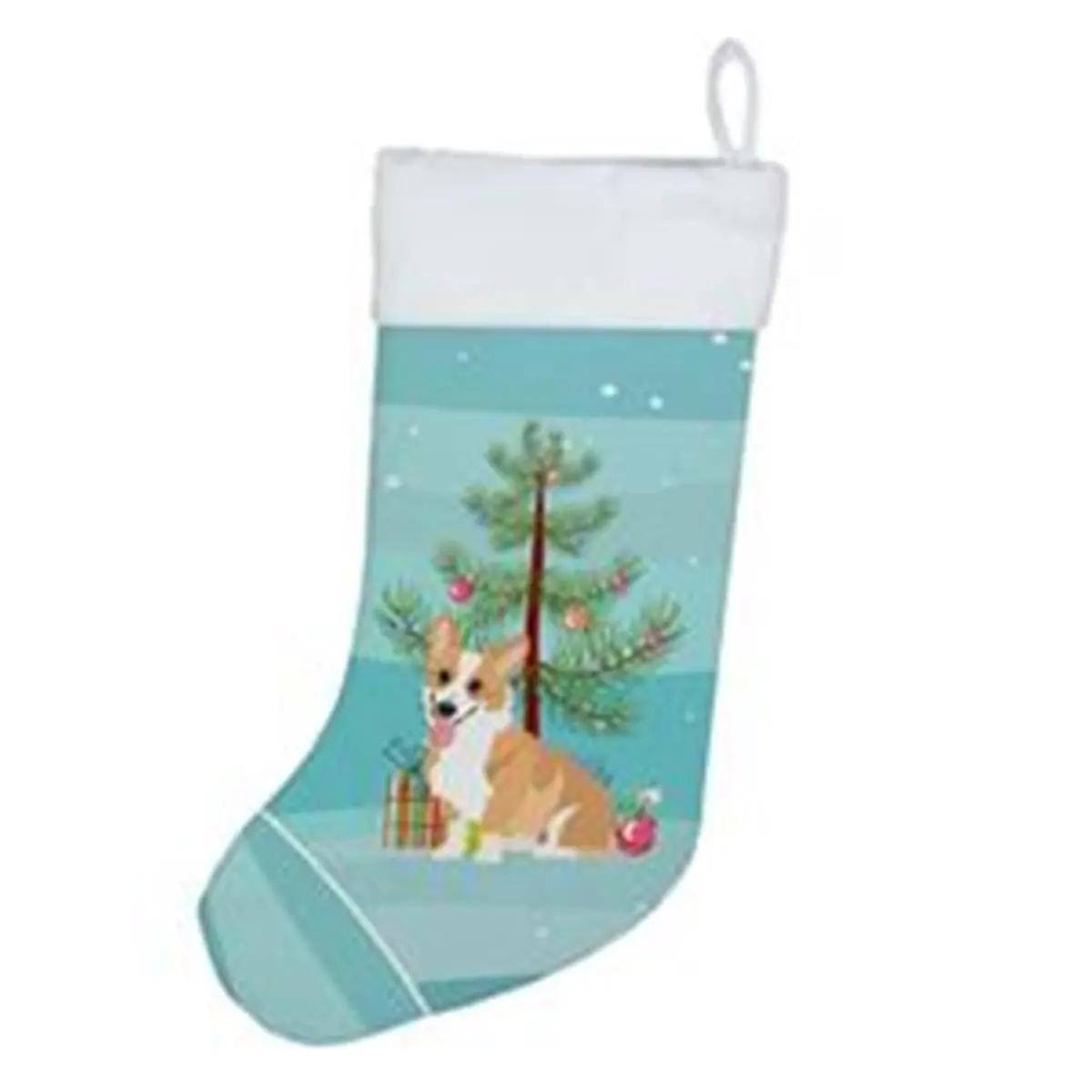 212 MAIN Red & White Pembroke Corgi Christmas Stocking, 18x13.5in Polyester Suede, Unisex Adult Collectibles with Print & Hanging Loop, Festive Holiday Decorating Housewarming Home Gift