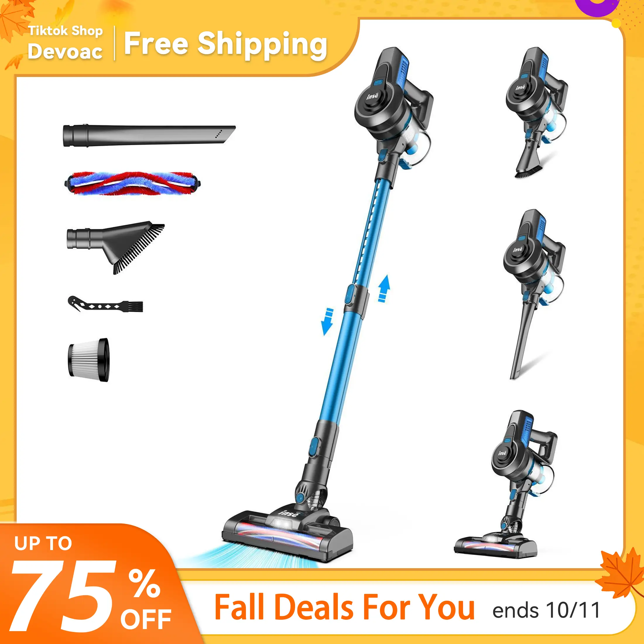 [FallDealsForYou]INSE Cordless Vacuum Cleaner, Multi-Functional House Cleaning Tools, Lightweight Household Stick Wireless Rechargeable Vacuum for Hom