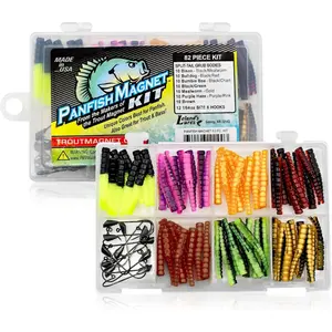Trout Magnet 82 Piece Panfish Magnet Kit, with A Longer Shad Dart Hook, Includes 70 Split Tail Grub Bodies, 12 Black Size 8 Mustad Hooks, Catches All Types of Fish