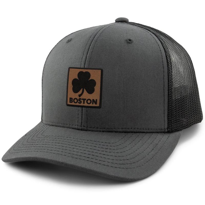 Boston Shamrock Leather Patch Classic Snapback Trucker Hat
