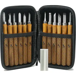 13pc Carbon Steel Wood Carving Knife Tool Kit - with Reusable Pouch and Sharpner