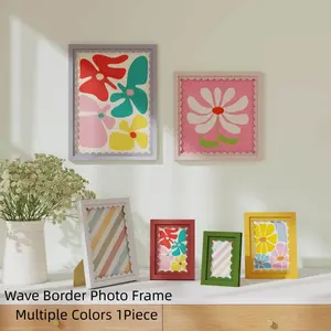 Multi-Size Wave Border Photo Frame (multiple Colors), Desktop and Wall Mountable, Fits 4x6/5x7/8x10/12x12 Photos, DIY Decorative Wooden Frame