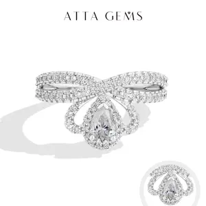 ATTAGEMS Pear Cut 0.5CT Lab-Created Moissanite Ring s925 Sterling Silver Yellow Gold Plated Engagement Wedding Anniversary Jewelry Gifr R332