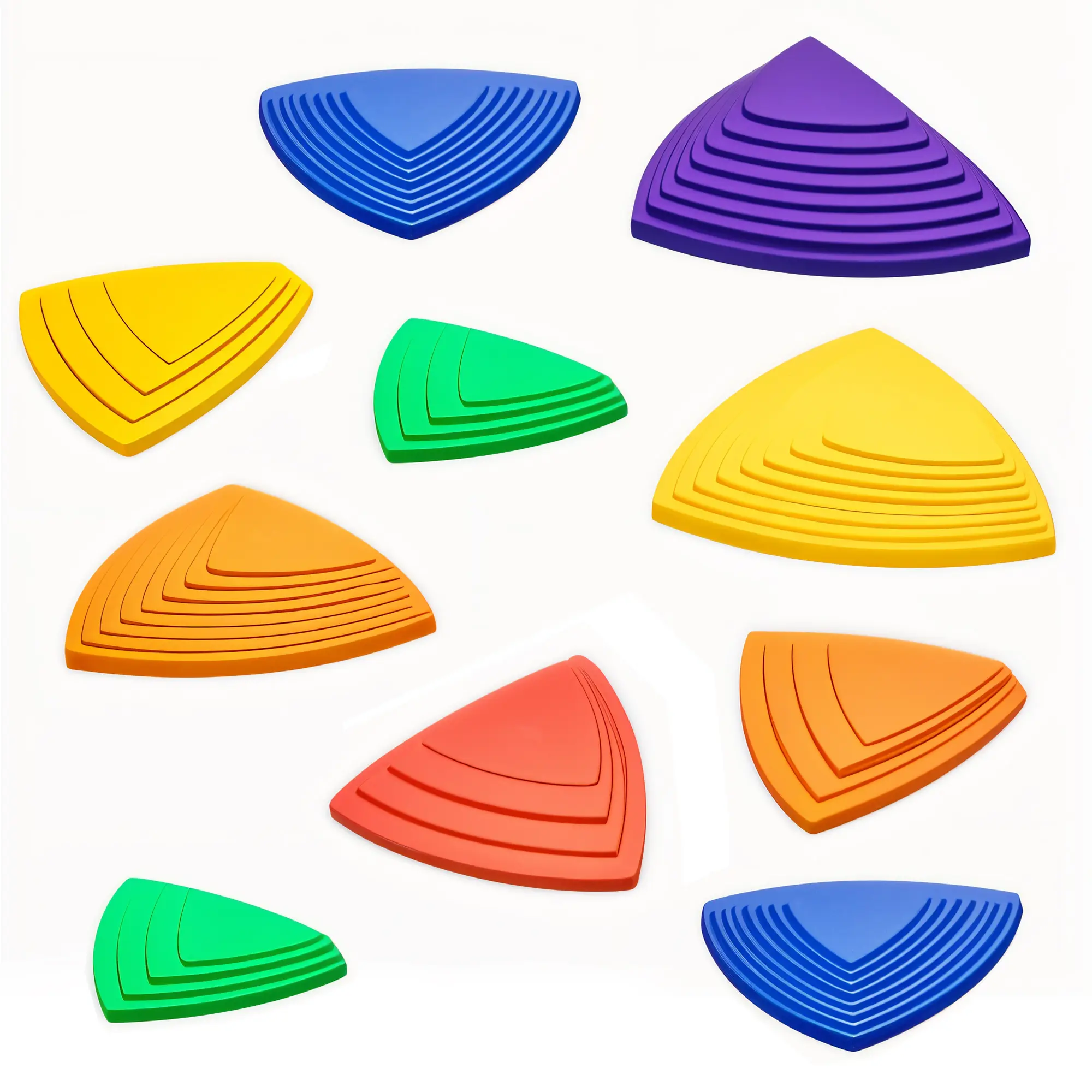Almast Kids Triangular Balance Stepping Stones – Classic Color Set of 10 – Indoor Outdoor Balance Toy – Non-Slip Sensory Play Equipment – Montessori Gross Motor Skill Activity for Toddlers