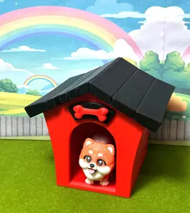 Cute Pomeranian Dog, 3D Printed Articulated Fidget Dog with Doghouse, Poseable Animal Toy, Custom Pet Gift for Dog Lovers Decor Set