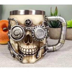 Ebros Steampunk Detective Skull Coffee Mug Beer Stein Tankard Drink Cup 14oz