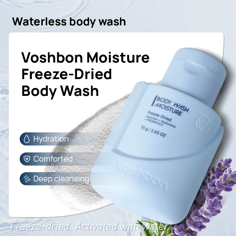 VOSHBON Moisture Freeze-Dried Body Wash | Hydrating Probiotic Cleanser for Dry Skin | Travel Essentials TSA Approved | Deep Moisturizing & Soft Skin