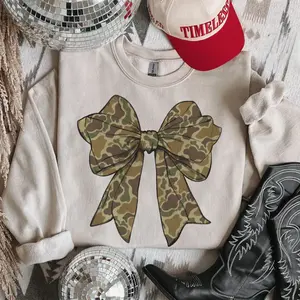 Duck Camo Bow Graphic Sweatshirt, Crewneck Sweatshirt cowgirl outfits clothes, western clothing, western outfit women tops, country concert outfits shirt Sweatshirt hoodie