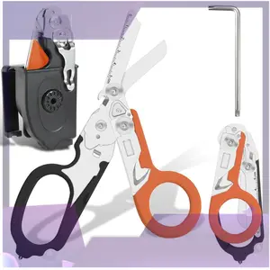 6 In 1 Multifunctional Tactical Scissors With Sheath, 1 Set Multipurpose Scissors With Screwdriver, Portable Scissors For Outdoor Camping HikingThe Orange