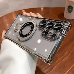 For Samsung S24 S25 Ultra Transparent Silicone Airbag Magsafe for Galaxy S23 Plus S22 Note 20 cute  phone  cases light  phone  case shockproof mag safe case tough phone cover hard case anti-drop protective case Protection Cellphone Screen Protector 24