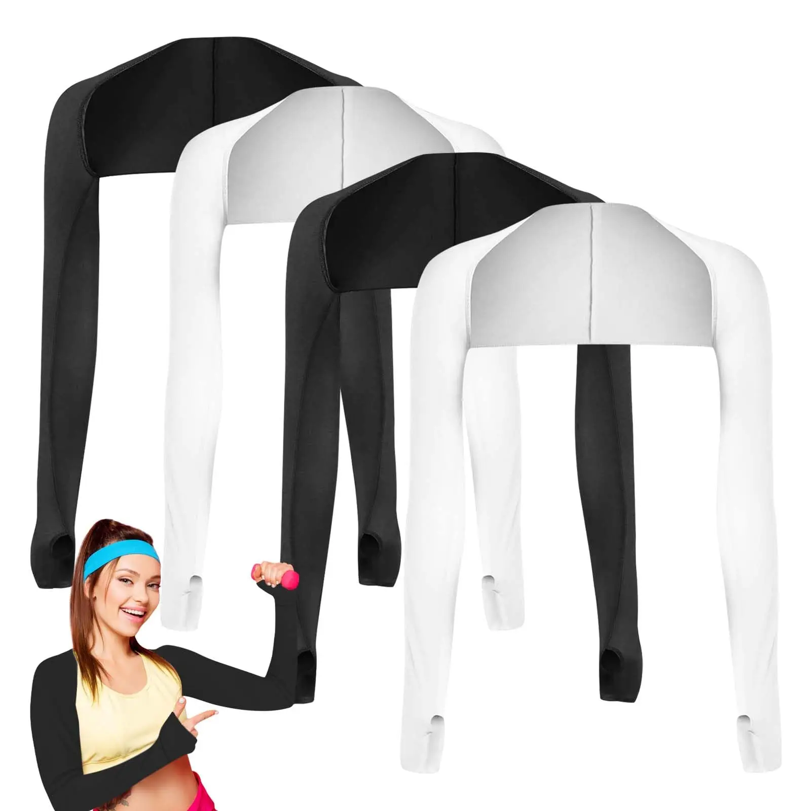Great Value 4 PCS Cooling Shawl Arm Sleeves with Finger Holes for Women Sun Protection Cooler Shrug for Golf Shoulder Guard UV Protection Arm Sleeves Shawl Fake Sleeves with Finger Holes Arm Cooling Cover Outdoor Arm Sleeve