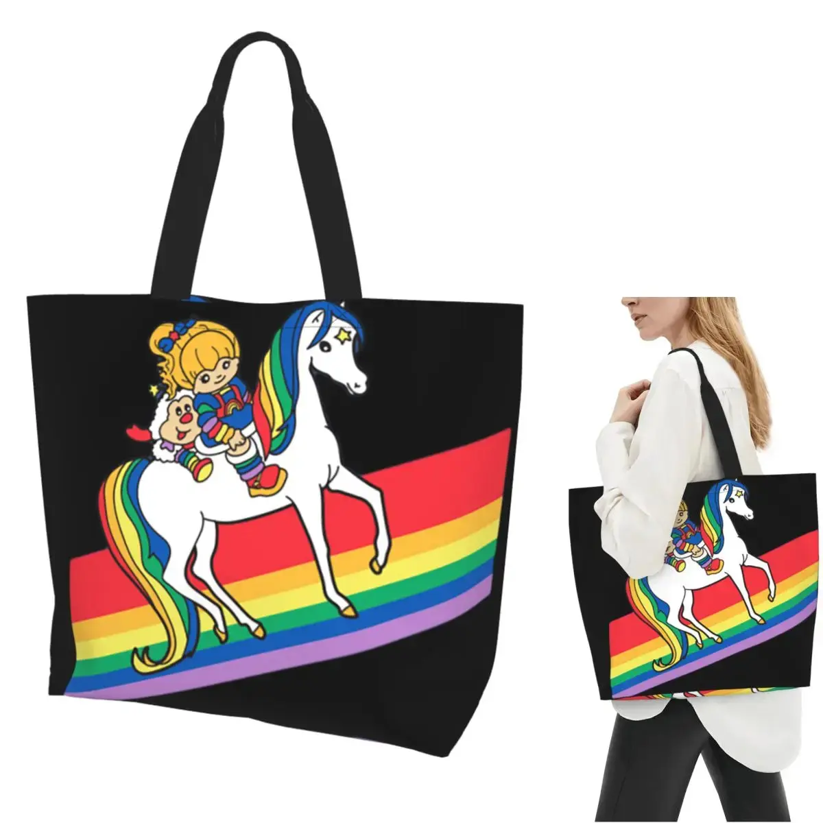 Rainbow Brite And Friends Retro 80s Cartoon Design Shopping Tote Bag Canvas Shoulder Bags Shopper Grocery Handbag for Women