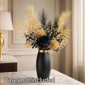 Luxurious Gold Artificial Flower Arrangement, Roses and Gold Velvet Balls, Elegant Home Decor for Living Room, Bedroom, Office