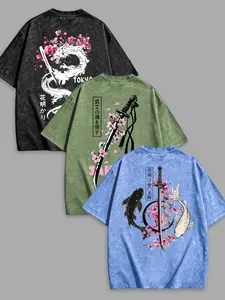 Men's Trendy Tropical Animal Print Short Sleeve T-Shirt, Loose-Fit Casual Graphic Tee, Comfortable Summer Outdoor Wear, Three-Piece Set