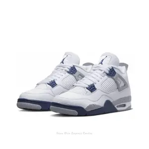 White and Midnight Navy Mid-Top Sneakers