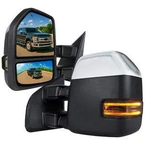 2017-2019 Ford F-250/F-350/F-450/F-550 Power Adjustable, Heated, BSM, ATS, & Manual Extendable Towing Mirrors w/ Smoked Lens LED Turn Signal, Clearance, & Auxiliary Lights