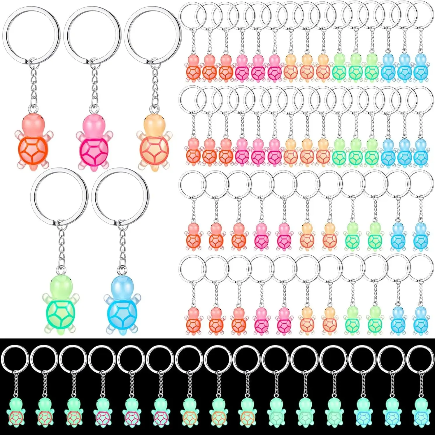 10pcs Glow at Night Multicolor Mini Turtle Keychains, Bulk Party Favors, Cute Keychains For Car Keys, Gift Keychain, Tiny Turtles Resin Figures, Handmade Keychain, Keychain Accessories, Keychain Set