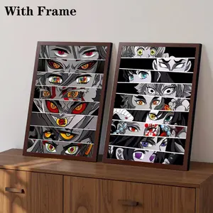 Anime Eyes Demon Slayer Kimetsu No Yaiba Poster Wall Art Print Hashira Cartoon Painting Home Decor, Wooden Frame, Living Room Decoration, Artwork