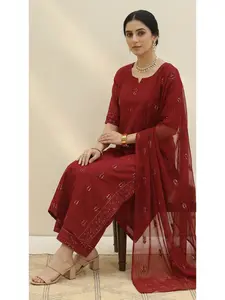 Women's Tamana 3-PC Organza Dupatta Set with Embroidery, Chiffon Accents, Matching Shirt & Trouser