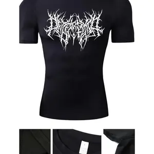 Men's Performance Compression Shirt - Breathable Cotton, Elegant Printed Design, Muscle Fit for Summer Sports, Round Neck