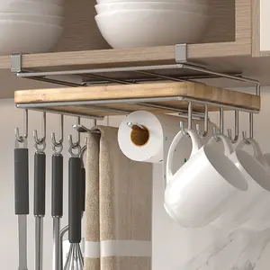 Multifunctional Kitchen Storage Rack, Detachable Metal Organizer with Cup Hooks, Napkin Holder, Cutting Board Stand, Space-Saving Design for Home Use