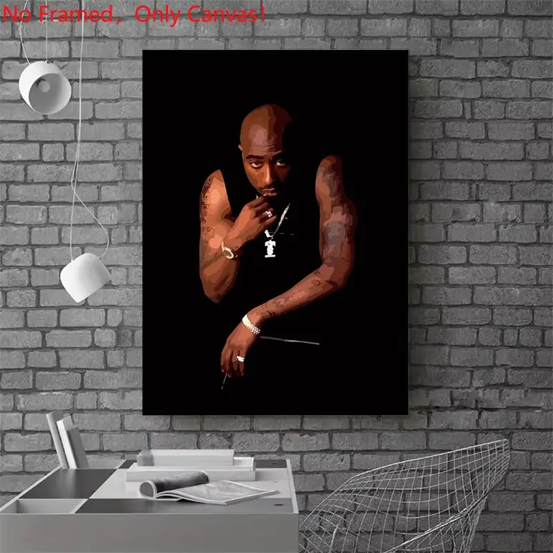 1 piece/set frameless canvas painting print poster, Popular hip-hop culture Characters realism art, Artistic, Tupac Shakur Portrait, a perfect gift for Rap Music loves, ideal gift for bedroom, living room, kitchen, mural, wall decoration, room decor